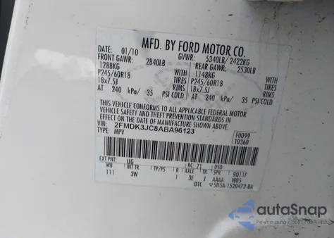 2010 Ford Edge Sel из США, поврежденный, VIN 2FMDK3JC8ABA96123